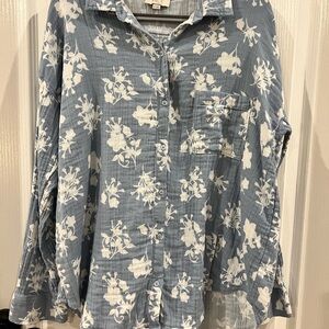 LOFT Blue Floral Button Down Shirt